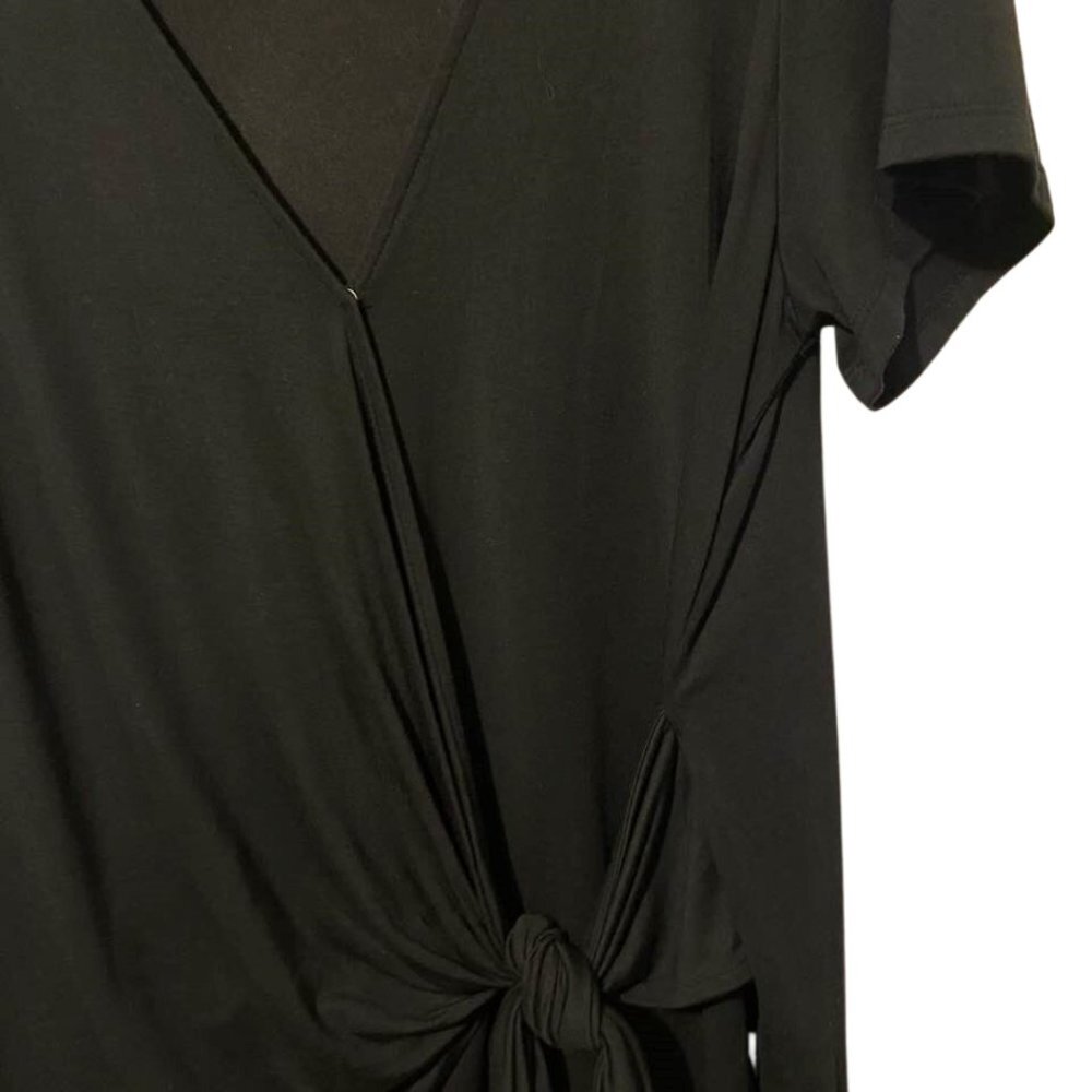 A New Day V-Neck Black Tie Wrap Crossover Short Sleeve Shirt - Picture 4 of 9